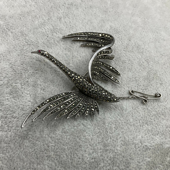1960’s Silver Marcasite Flying Swan brooch