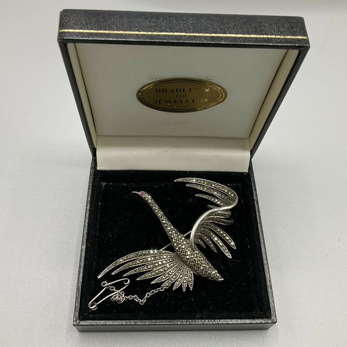 1960’s Silver Marcasite Flying Swan brooch