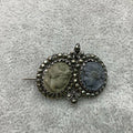 19th Century Silver Lava Cameo and marcasite brooch