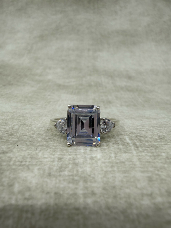 925 Silver 3 Carat Emerald Cut CZ Trilogy Ring