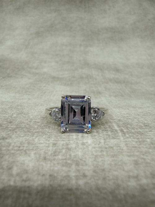 925 Silver 3 Carat Emerald Cut CZ Trilogy Ring