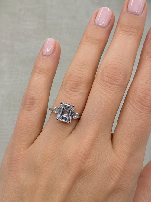 925 Silver 3 Carat Emerald Cut CZ Trilogy Ring