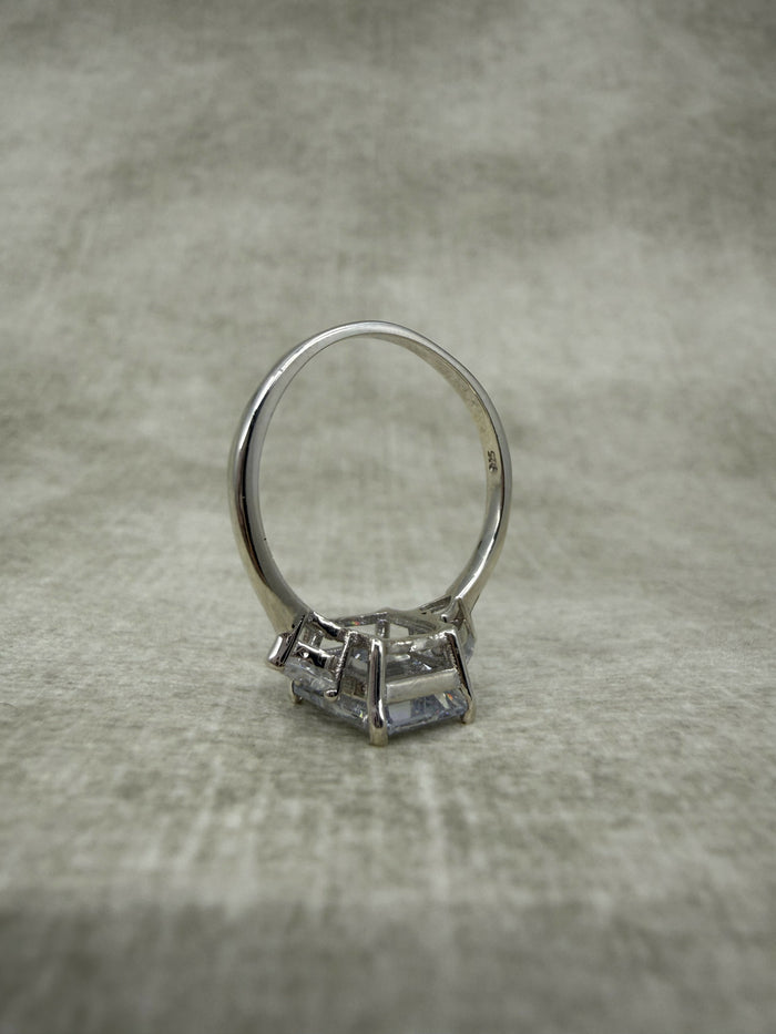 925 Silver 3 Carat Emerald Cut CZ Trilogy Ring