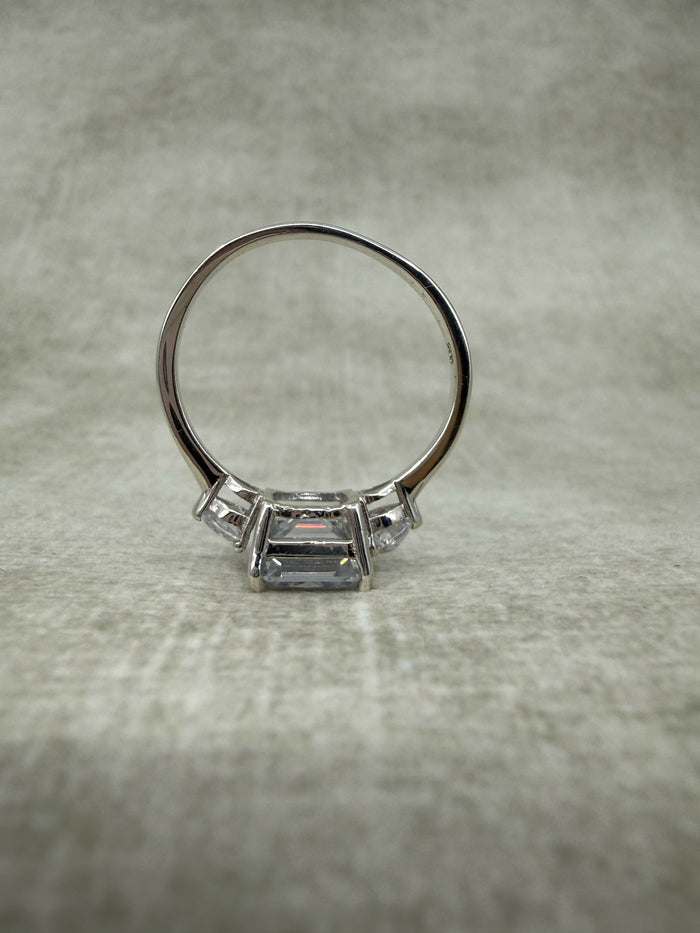 925 Silver 3 Carat Emerald Cut CZ Trilogy Ring