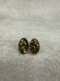 925 Silver Green Amber Oval Stud Earrings