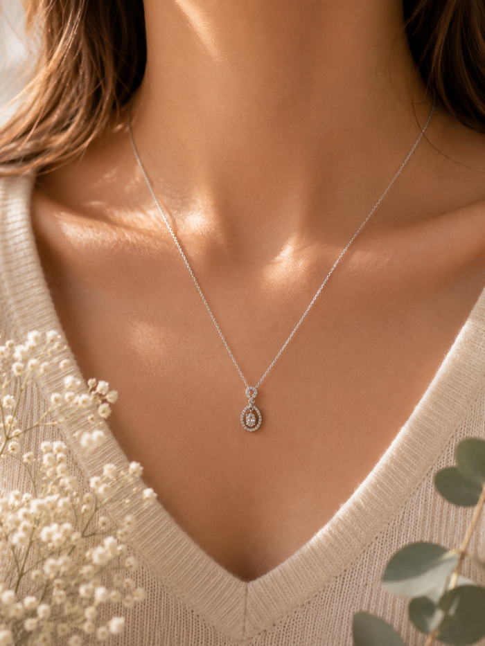 925 Silver Green Amethyst Halo Pendant Necklace