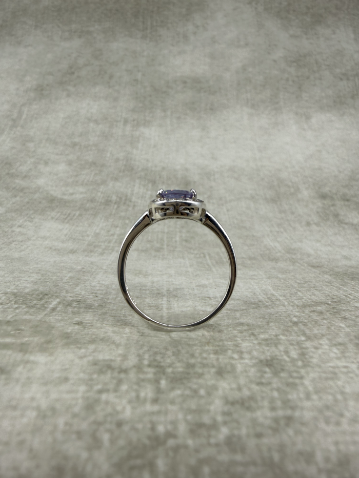 925 Silver Lavender CZ Pear Cut Halo Ring