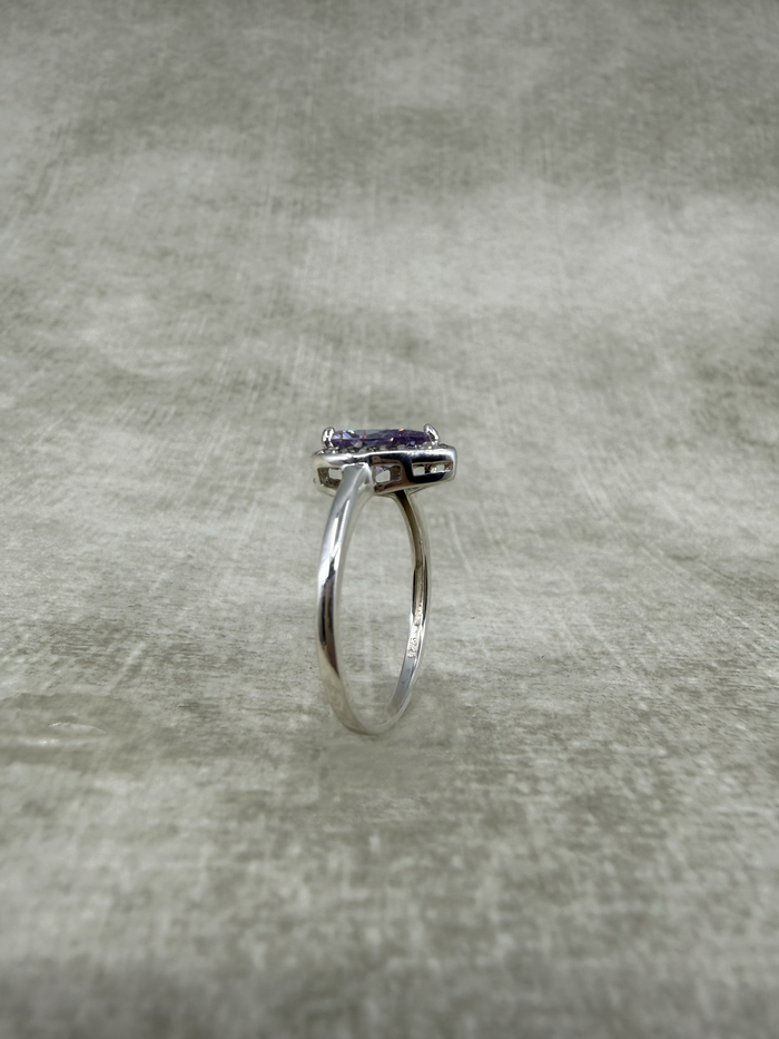 925 Silver Lavender CZ Pear Cut Halo Ring