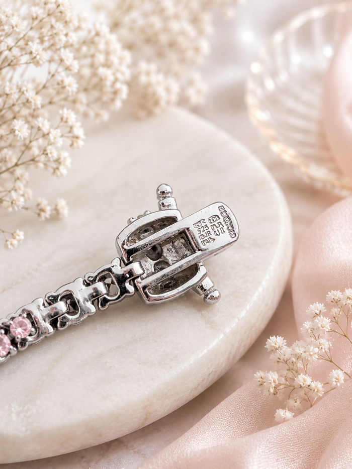 925 Silver Pink & White Cubic Zirconia Tennis Bracelet
