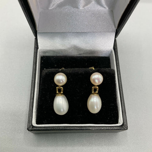 9ct gold and pearl drop earrings