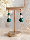 9ct Gold Malachite & Faux Pearl Drop Earrings