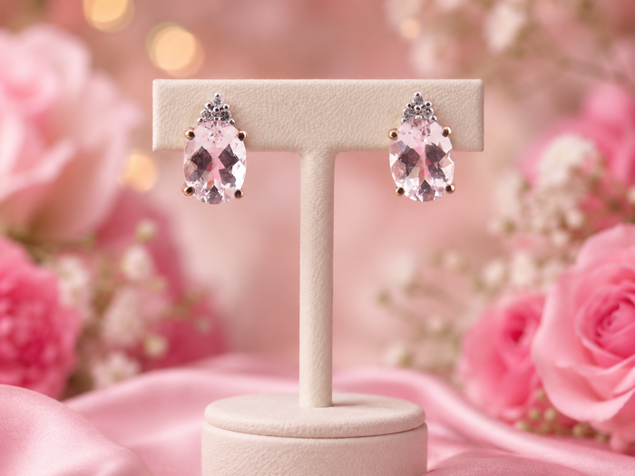 9ct Gold Morganite and Diamond Stud Earrings