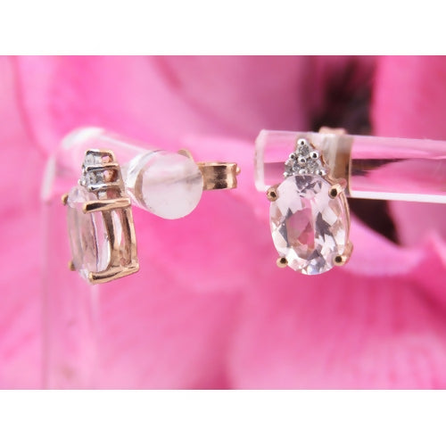 9ct Gold Morganite and Diamond Stud Earrings