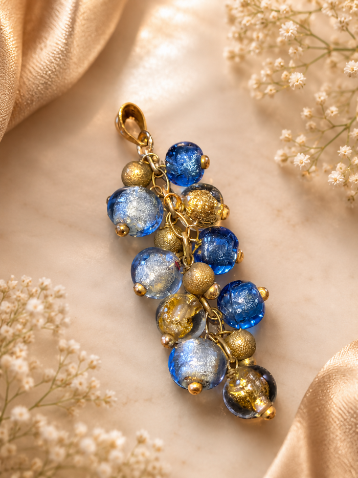 9ct Gold Murano Glass Bead Cluster Pendant – Venetian Art Glass – Chain Not Included