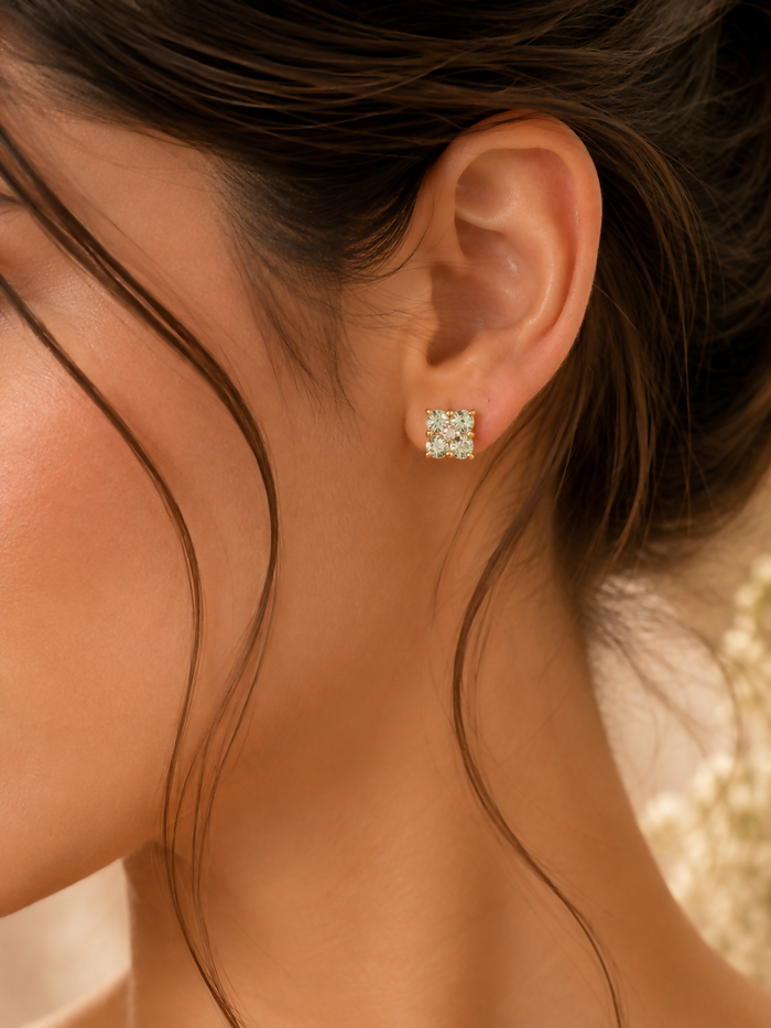 9ct Gold Prasiolite Cluster Stud Earrings