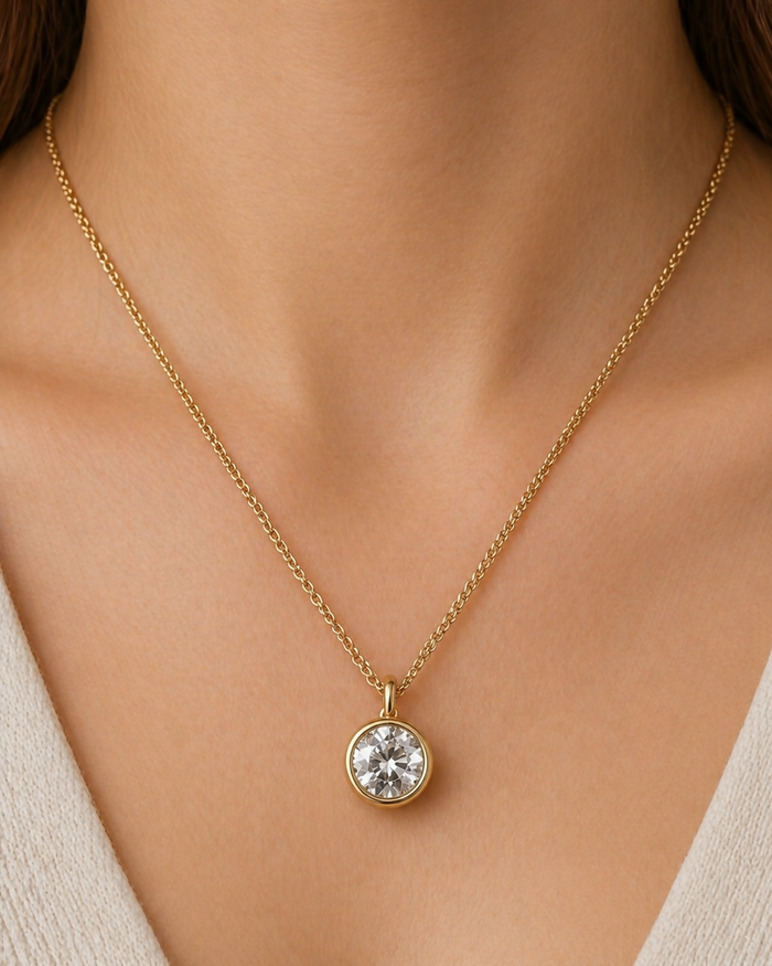 9ct Gold Solitaire Cubic Zirconia Pendant Necklace