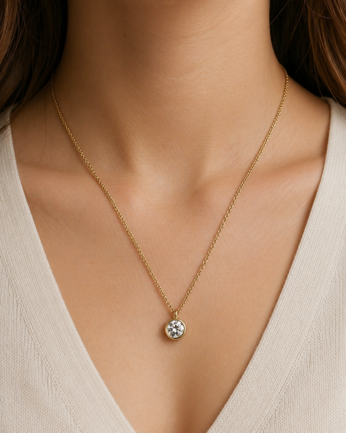 9ct Gold Solitaire Cubic Zirconia Pendant Necklace