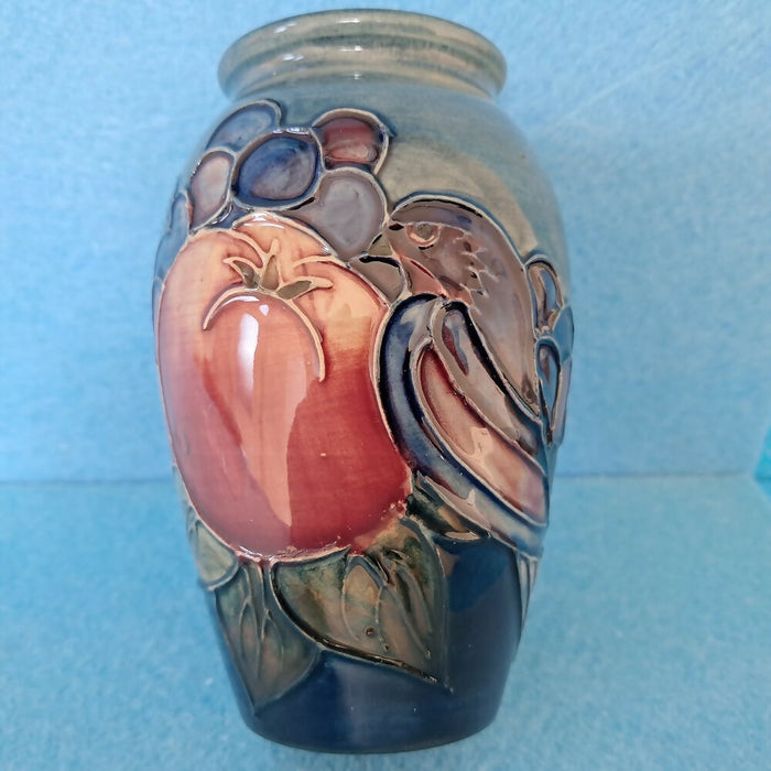 A Moorcroft Vase in the Finches Design by Sally Tuffin