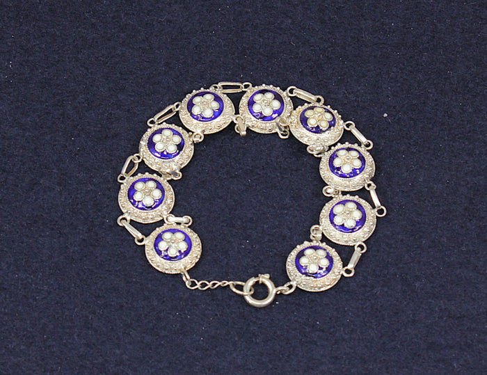 Antique French Silver & Enamel Bracelet