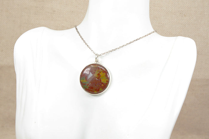 Beautiful Large Sterling Silver & Brown Agate Pendant with 17½-Inch Belcher Chain
