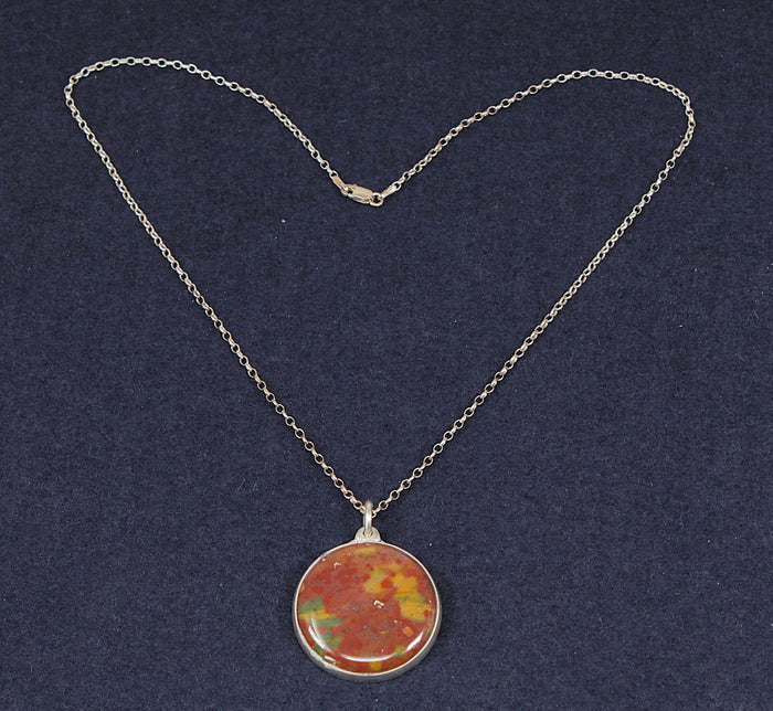 Beautiful Large Sterling Silver & Brown Agate Pendant with 17½-Inch Belcher Chain