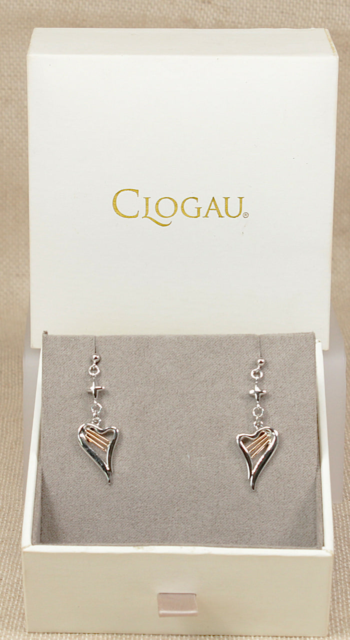 Beautiful Silver & Welsh Gold Overlay Harp Drop Earrings by Clogau - Boxed