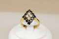 Beautiful Sterling Silver Gilt Sapphire & Crystal Statement Ring