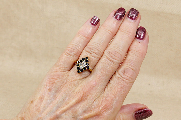 Beautiful Sterling Silver Gilt Sapphire & Crystal Statement Ring