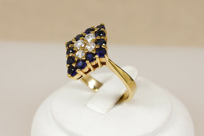 Beautiful Sterling Silver Gilt Sapphire & Crystal Statement Ring