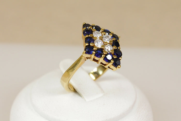 Beautiful Sterling Silver Gilt Sapphire & Crystal Statement Ring
