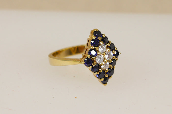 Beautiful Sterling Silver Gilt Sapphire & Crystal Statement Ring