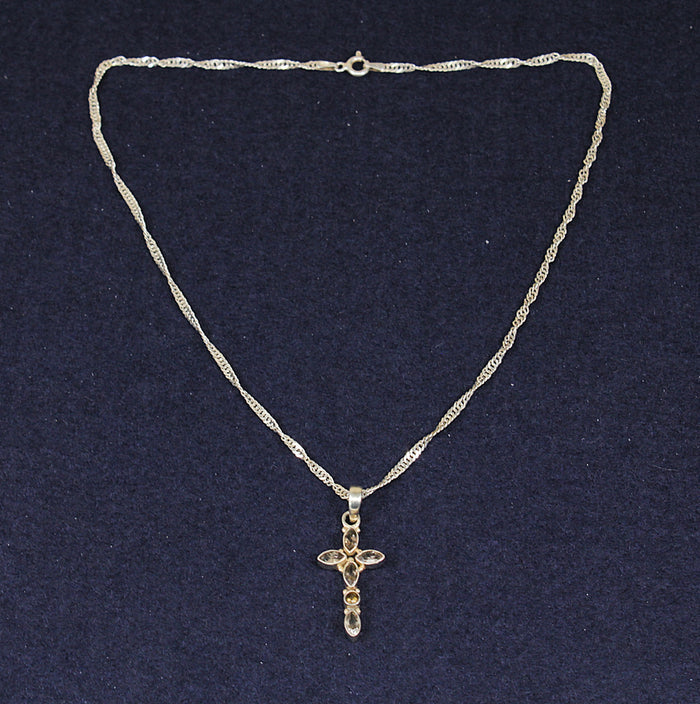 Beautiful Sterling Silver & Multi-Amethyst Cross Pendant with Italian Chain