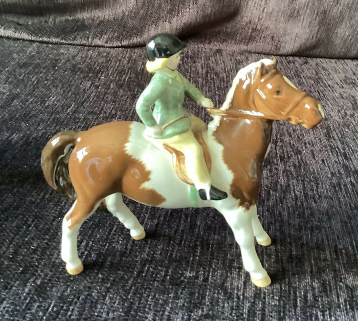 Beswick Girl on a pony figurine. Beswick hunting figurine Model number 1483. Beswick skewbald pony