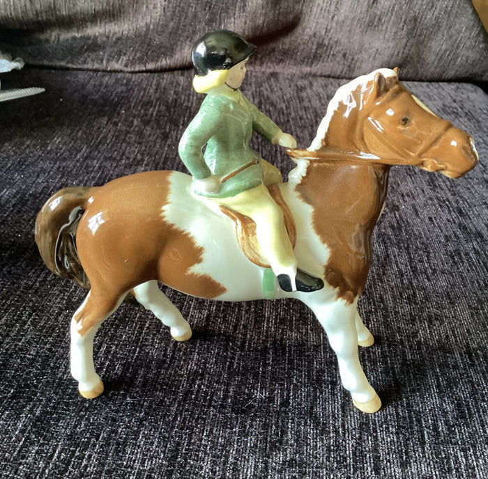 Beswick Girl on a pony figurine. Beswick hunting figurine Model number 1483. Beswick skewbald pony