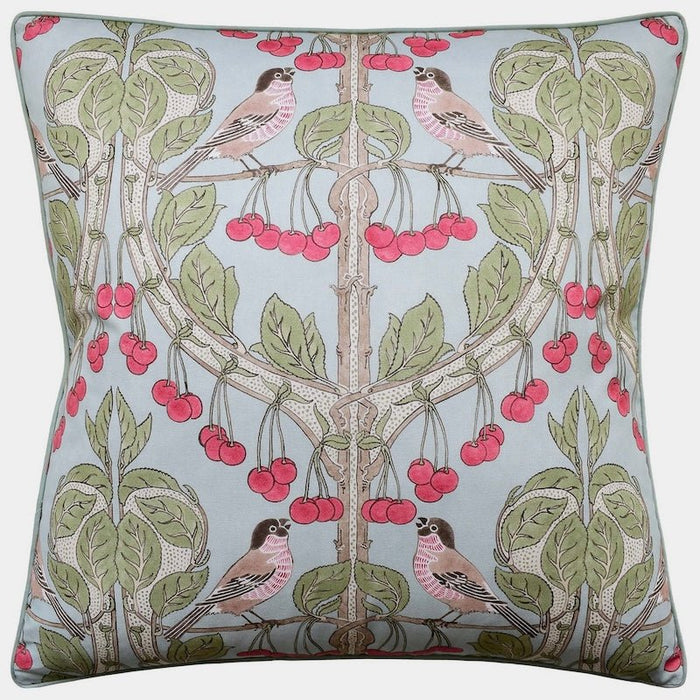 Ryan Studio Throw Pillow - Birds & Cherries Soft Blue Decorative Pillow