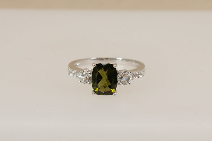 Blingy Silver Green Amethyst & White Topaz Ring