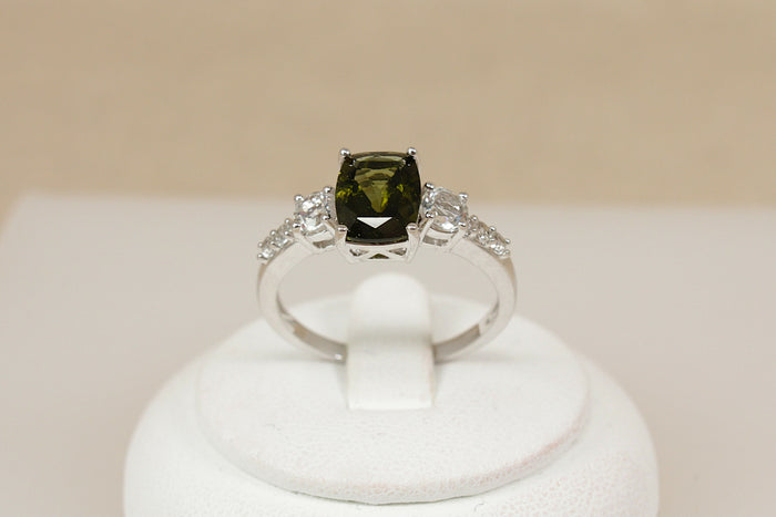 Blingy Silver Green Amethyst & White Topaz Ring