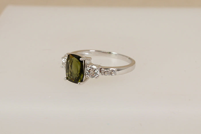 Blingy Silver Green Amethyst & White Topaz Ring