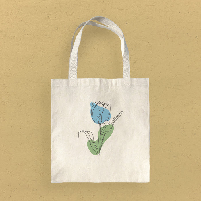 Blue Hand Drawn Tulip - Customizable Canvas Tote Bag