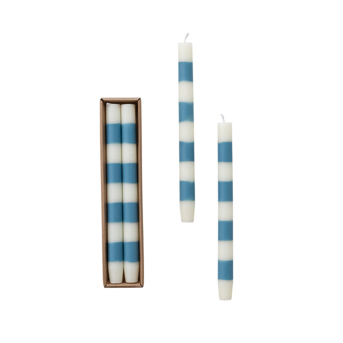 Blue Stripe Taper Candles in Box - The Preppy Bunny