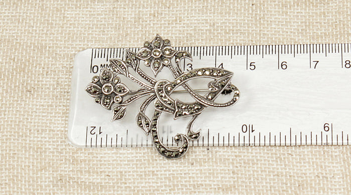 Bold Silver Marcasite ‘Whiplash’ Brooch – Edwardian Era