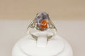 Bold Sterling Silver & Orange-Grey Agate Brutalist Style Statement Ring