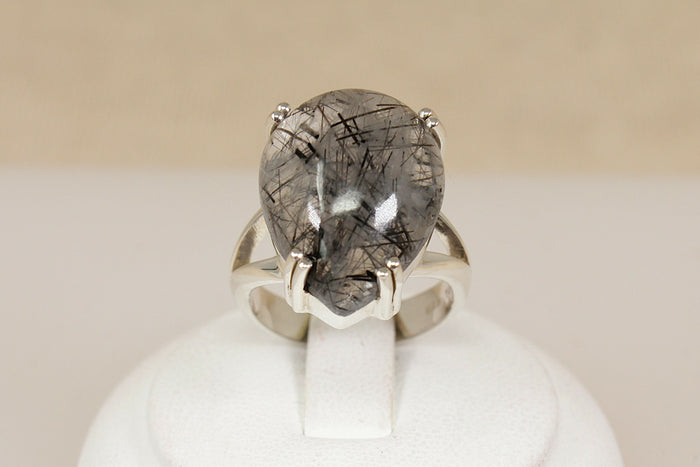 Bold & Stylish Sterling Silver Rutilated Quartz & Tourmaline Statement Ring