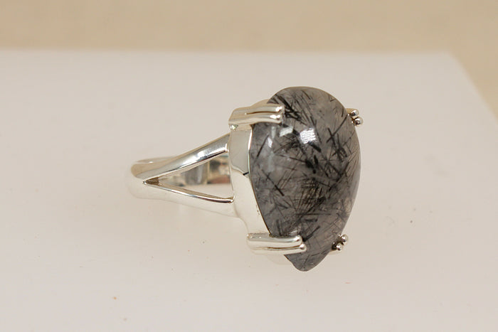 Bold & Stylish Sterling Silver Rutilated Quartz & Tourmaline Statement Ring