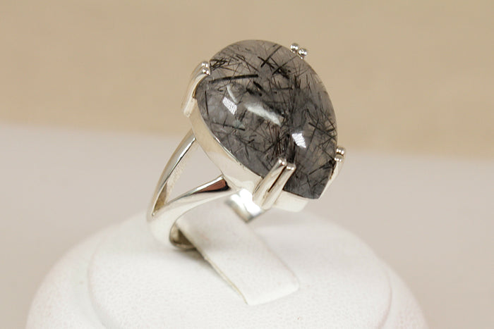 Bold & Stylish Sterling Silver Rutilated Quartz & Tourmaline Statement Ring