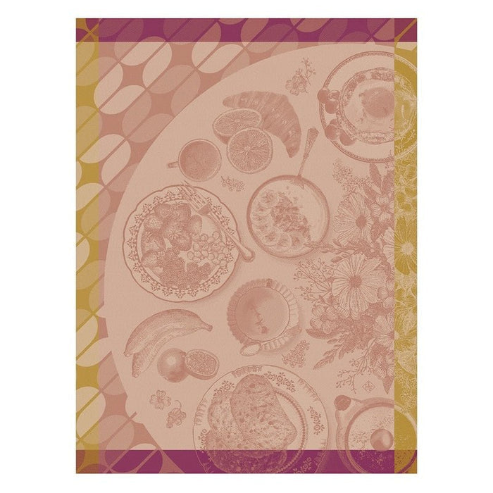 Brunch gourmand pink tea towel by le jacquard français at Fig Linens and Home