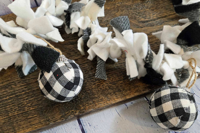 Buffalo Plaid Rag Garland with Christmas Balls For Holiday Decorating