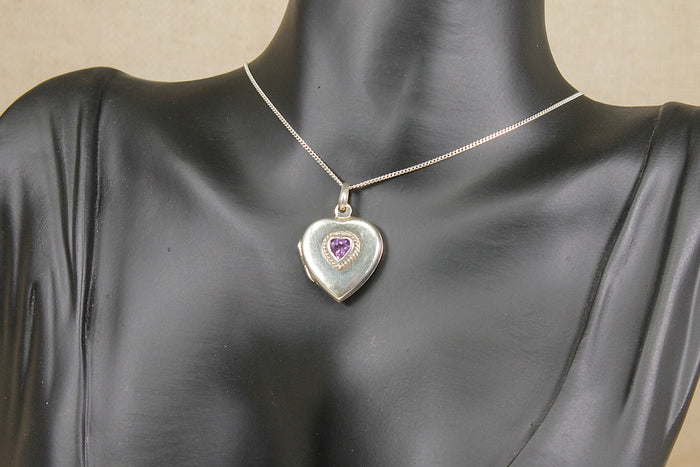 Charming Sterling Silver & Amethyst Heart Locket