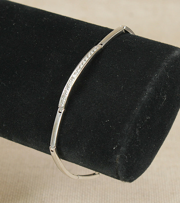 Charming Sterling Silver & White Crystal Link Bracelet
