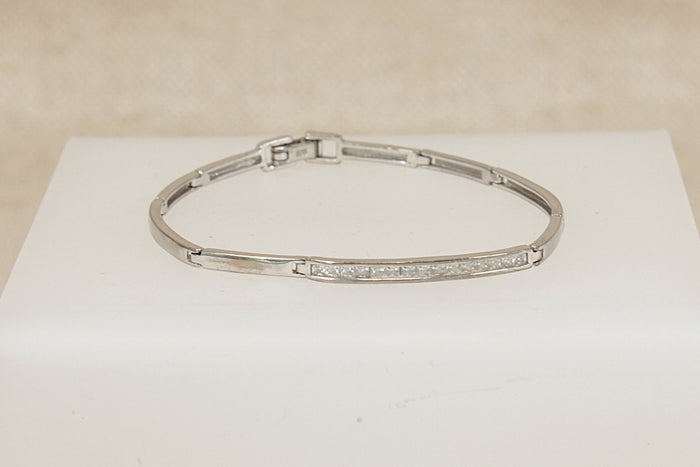 Charming Sterling Silver & White Crystal Link Bracelet